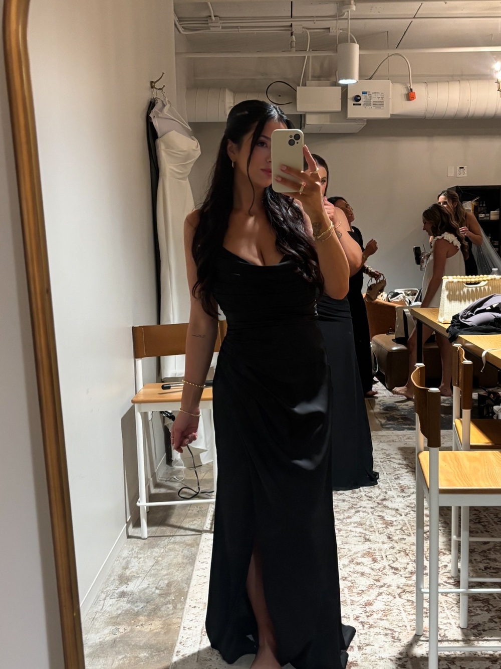 Azazie Black Satin Prom Gown with Front Slit